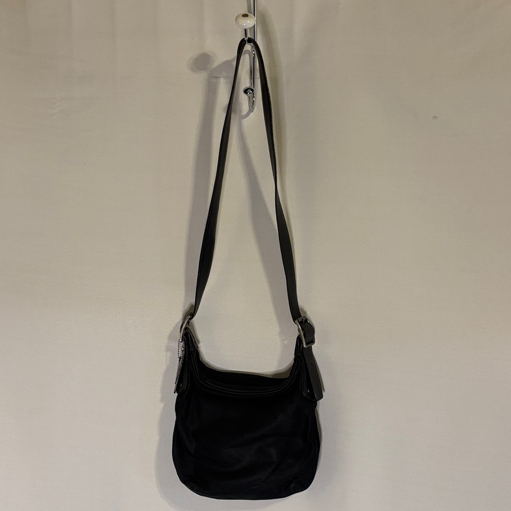 Coach Nylon Canvas Bag Hobo Black Crossbody Shoulder Purse